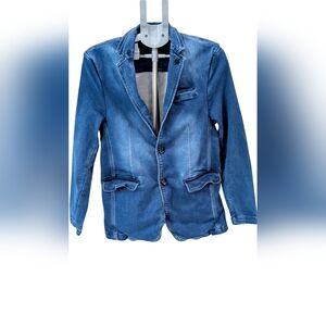 Vintage Wash Denim Blazer Mens Slim Fit Smart Casual Sport Coat 2 Button
